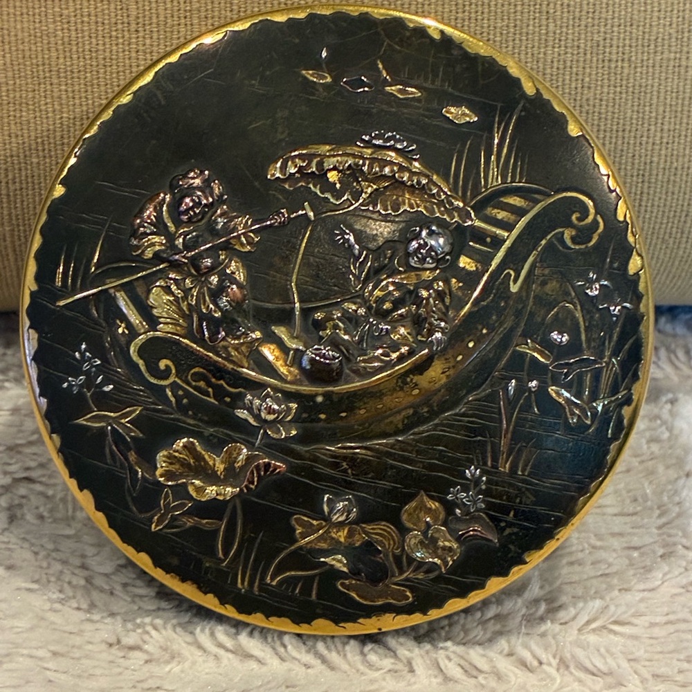Antique Inoue of Kyoto Japanese Mixed Metal Kojo Incense Box Meiji Period, Inoue